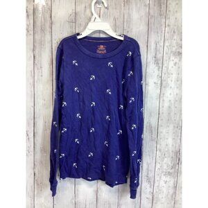 Crewnuts Women Pajama Top Size 14 Blue Anchor Print Long Sleeve Sleepwear